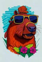 A detailed illustration of a Capybara for a t-shirt design, wallpaper, and fashion photo