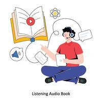 Listening Audio Book flat style design vector illustration. stock illustration