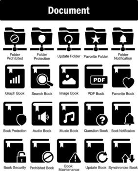A set of 20 Document icons as folder prohibited, folder protection, update folder vector