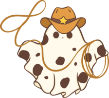 Cute cowboy Halloween ghost cartoon doodle png