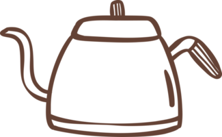 cute coffee pot Gooseneck kettle outline doodle cartoon drawing png