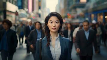 an asian business woman standing in an office. AI Generated photo