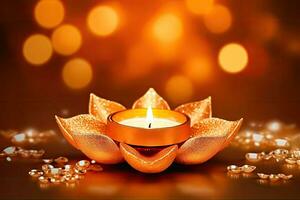 Diwali Diya - Festive Oil Lamp with Bokeh Background - Generative AI photo