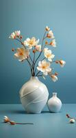 Bouquet of pink and white ranunculus flowers over the grey wall photo