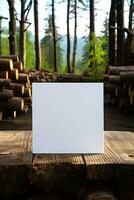 blank white sheet mockup on the wood photo