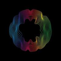 Sound waves rainbow circle shape. Abstract geometric linear wavy shape on black background. Vector icon