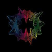 Sound waves rainbow circle shape. Abstract geometric linear wavy shape on black background. Vector icon
