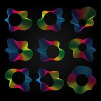 Voice music waves equalizer set, Abstract wavy rainbow radio wave icons on dark. Vector sound symbols