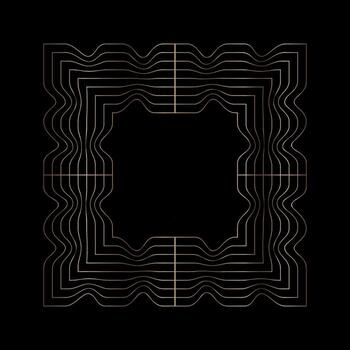 Square abstract gold frame, linear wavy geometric shape object on black background. Vector illustration