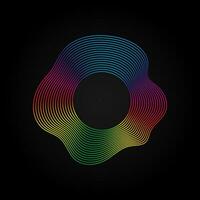 Voice music waves equalizer, Abstract wavy rainbow radio wave icon on dark. Vector sound symbol