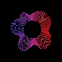 Wavy linear abstract sound wave. Neon round music sound wave for equalizer. Radial sound wave curve with light particles. Clipart of colorful radio frequency sound lines. Vector illustration