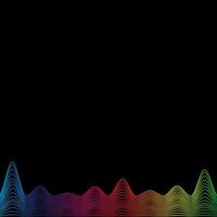 Rainbow waves line border, template banner latest technology sound vibrations on black. Vector illustration