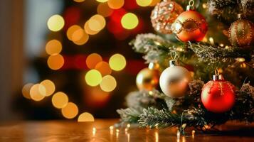 elegante Navidad árbol decoraciones en borroso bokeh antecedentes - generativo ai foto