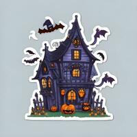 Halloween House Sticker Ai Generate photo