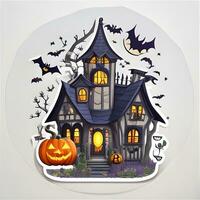 Halloween House Sticker Ai Generate photo