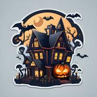 Halloween House Sticker Ai Generate photo