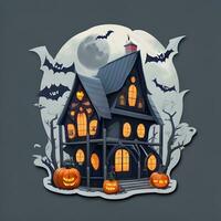 Halloween House Sticker Ai Generate photo