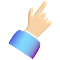 3D cartoon hand with finger pointing up isolated on transparent background. Human hand touching or pointing something. Cartoon character hand pointing up gesture. png