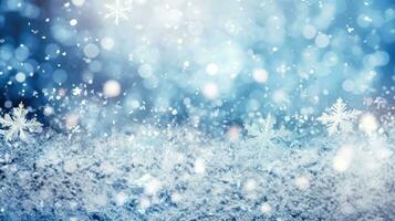 Snowfall Serenade - Delicate Snowflakes Dancing on Blurred Winter Background - Generative AI photo