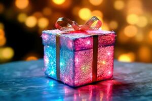 Colorful Surprise - Gift Box with Ribbon and Bow Detail - Generative AI photo