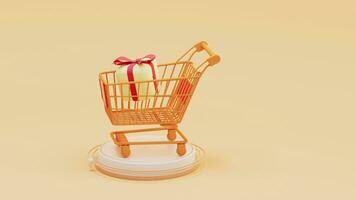 Loop animation of shopping cart and gifts, 3d rendering. video