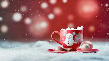 Delicious Winter Comfort - marshmallow and Sweets With a Red Cup - Generative AI photo