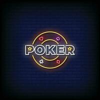 Neon Sign poker with brick wall background vector