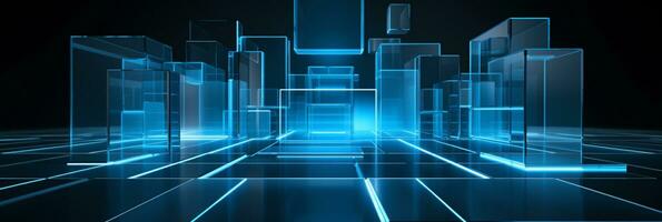 Abstract 3d background blue 3D floor background 3D cubes background 3D square background ai generated photo
