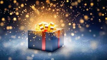 Charming Gift Box - Festive Backdrop with Enchanting Bokeh - Generative AI photo