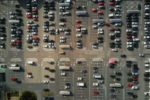 Parked cars on parking lot near shopping mall photo