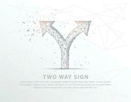 Two way sign abstract mash line and composition digitally drawn in the form of broken a part triangle shape and scattered dots. vector