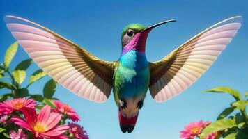 el encantador momentos de colibríes buscando flor néctar ai generado foto