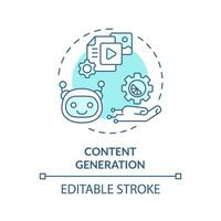 Editable content generation icon concept, isolated vector, AI for SEO blue thin line illustration. vector