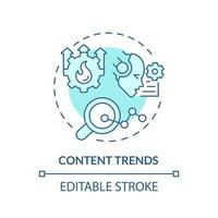 Editable content trends icon concept, isolated vector, AI for SEO blue thin line illustration. vector