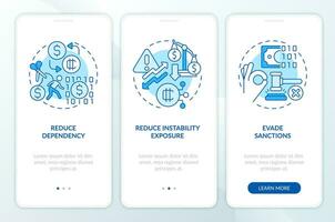 2D icons representing digital currency mobile app screen set. Walkthrough 3 steps graphic instructions with linear icons concept, UI, UX, GUI template. vector