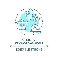 Editable predictive keyword analysis icon concept, isolated vector, AI for SEO blue thin line illustration. vector