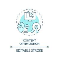 Editable content optimization icon concept, isolated vector, AI for SEO blue thin line illustration. vector