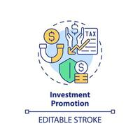 Editable investment promotion icon, isolated vector, foreign direct investment thin line illustration. vector
