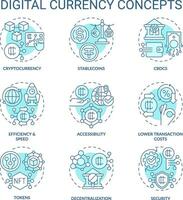 2D editable blue icons set representing digital currency concepts, isolated vector, thin line monochromatic illustration. vector