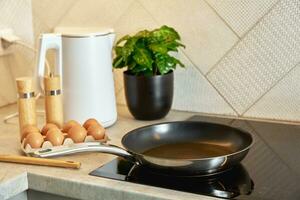 Induction hob with frying pan, Kitchen appliance photo