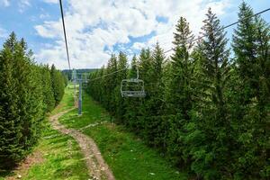 Mountains with open cable cars lift, Karpacz, Poland photo