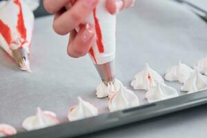 Process of baking meringue, Cooking sweet dessert photo