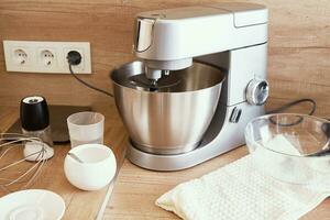 Food processor in kitchen interior, Modern appliance for cooking photo