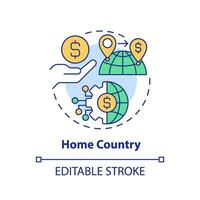 Editable home country icon, isolated vector, foreign direct investment thin line illustration. vector