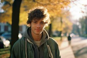 a young man in a hoodie standing on a street generative ai photo