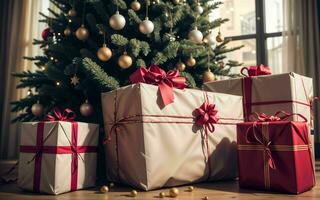 abrazo el calor y alegría un acogedor vivo habitación decoración para un mágico Navidad ai generado foto