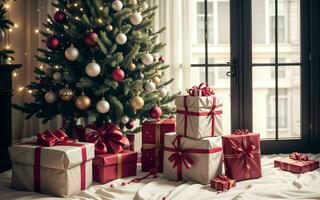 abrazo el calor y alegría un acogedor vivo habitación decoración para un mágico Navidad ai generado foto