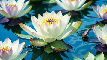 Close-Up of a Beautiful Waterlily Flower in the Bluish Waters ai generated photo