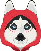 Halloween greeting card. Siberian Husky dog dressed as a skeleton with red hood vector