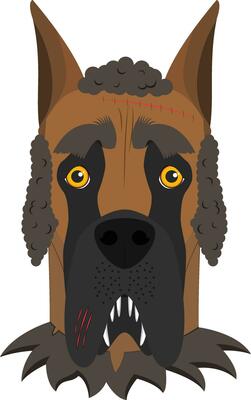 Halloween greeting card. Great Dane dog dressed as a werewolf